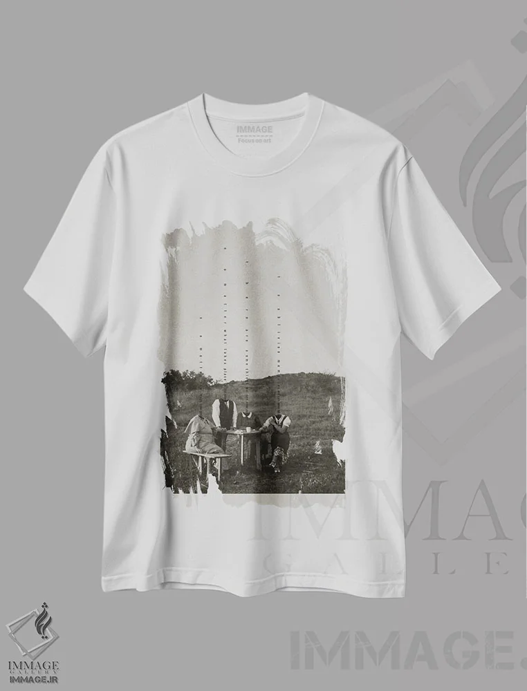 تیشرت سفید طرح دار فراموشی، هنر تزئینی سیاه و سفید اثر ماینهارد تاکسر | فروشگاه ایماژ