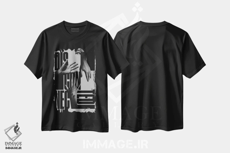 تیشرت مشکی طرح دار قطع شده، هنر تزئینی سیاه و سفید اثر ماینهارد تاکسر | فروشگاه ایماژ