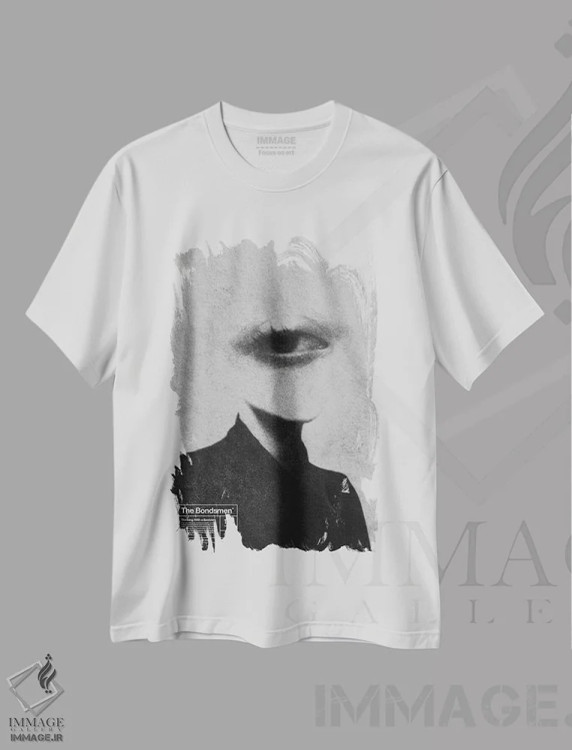 تیشرت سفید طرح دار بندیان، هنر تزئینی سیاه و سفید اثر ماینهارد تاکسر | فروشگاه ایماژ