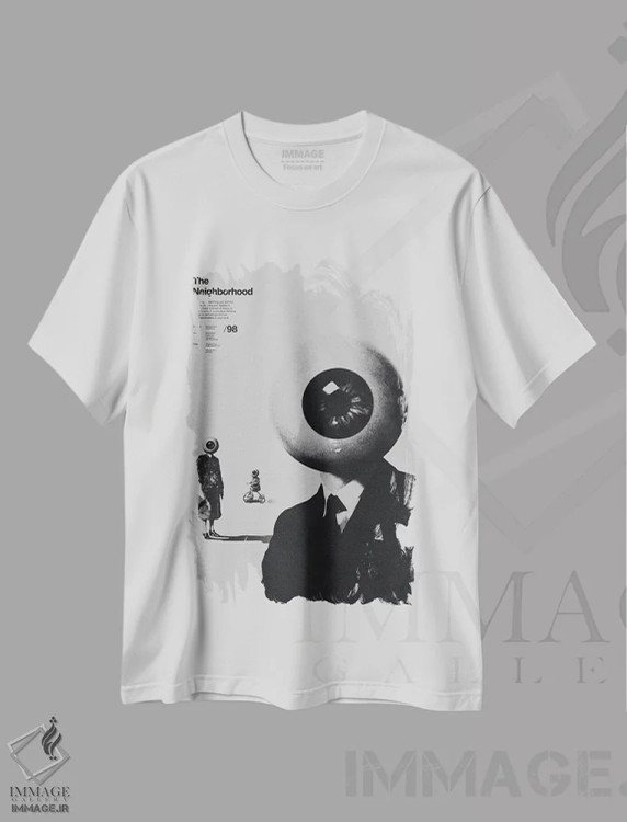 تیشرت سفید طرح دار محله، هنر تزئینی سیاه و سفید اثر ماینهارد تاکسر | فروشگاه ایماژ