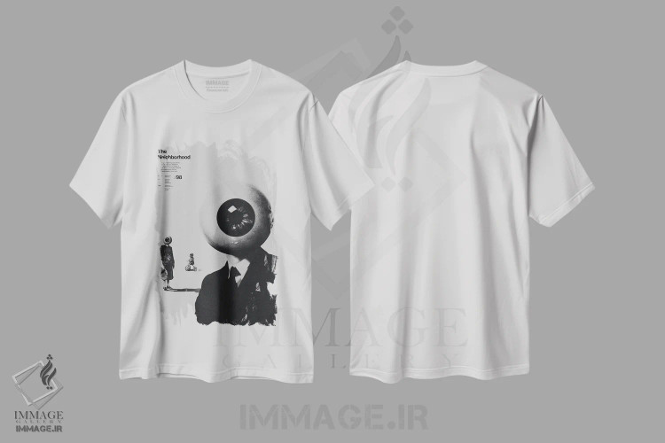 تیشرت سفید طرح دار محله، هنر تزئینی سیاه و سفید اثر ماینهارد تاکسر | فروشگاه ایماژ