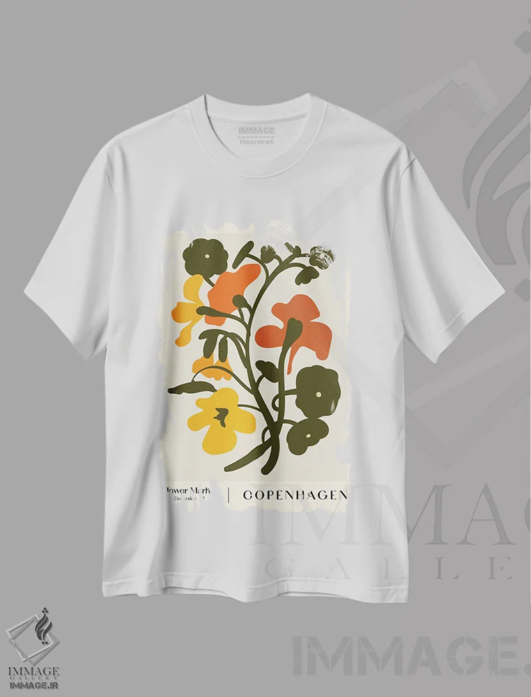 تیشرت سفید طرح دار بازار گل. کپنهاگ، دکور بوهمی اثر ان کِی تی ان | فروشگاه ایماژ
