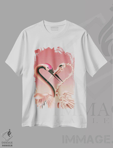 تیشرت سفید طرح دار دو قو، تزئینی اثر پائولینا آلمیرا | فروشگاه ایماژ