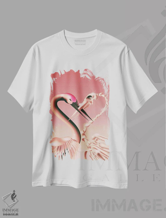 تیشرت سفید طرح دار دو قو، تزئینی اثر پائولینا آلمیرا | فروشگاه ایماژ