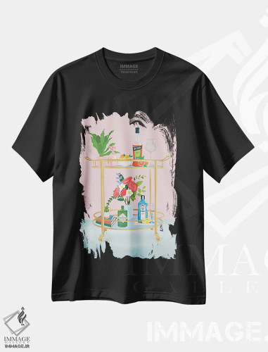 تیشرت مشکی طرح دار چرخ بار، دکور بوهمی اثر پترا لیزده | فروشگاه ایماژ