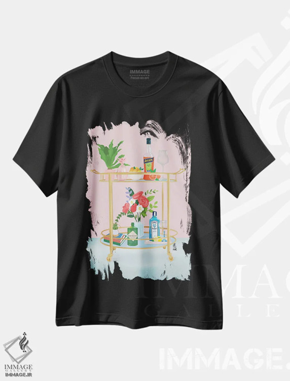 تیشرت مشکی طرح دار چرخ بار، دکور بوهمی اثر پترا لیزده | فروشگاه ایماژ