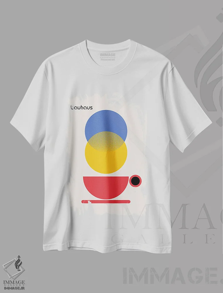 تیشرت سفید طرح دار کافی شاپ باوهاوس انتزاعی، آبستره اثر رتردروم | فروشگاه ایماژ