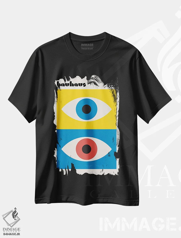 تیشرت مشکی طرح دار چشم های انتزاعی باوهاوس، آبستره اثر رتردروم | فروشگاه ایماژ