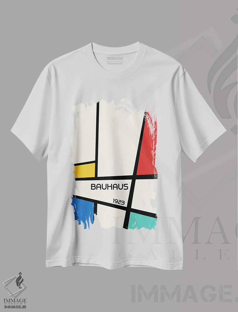 تیشرت سفید طرح دار طرح هندسی باوهاوس رترو I، آبستره اثر رتردروم | فروشگاه ایماژ