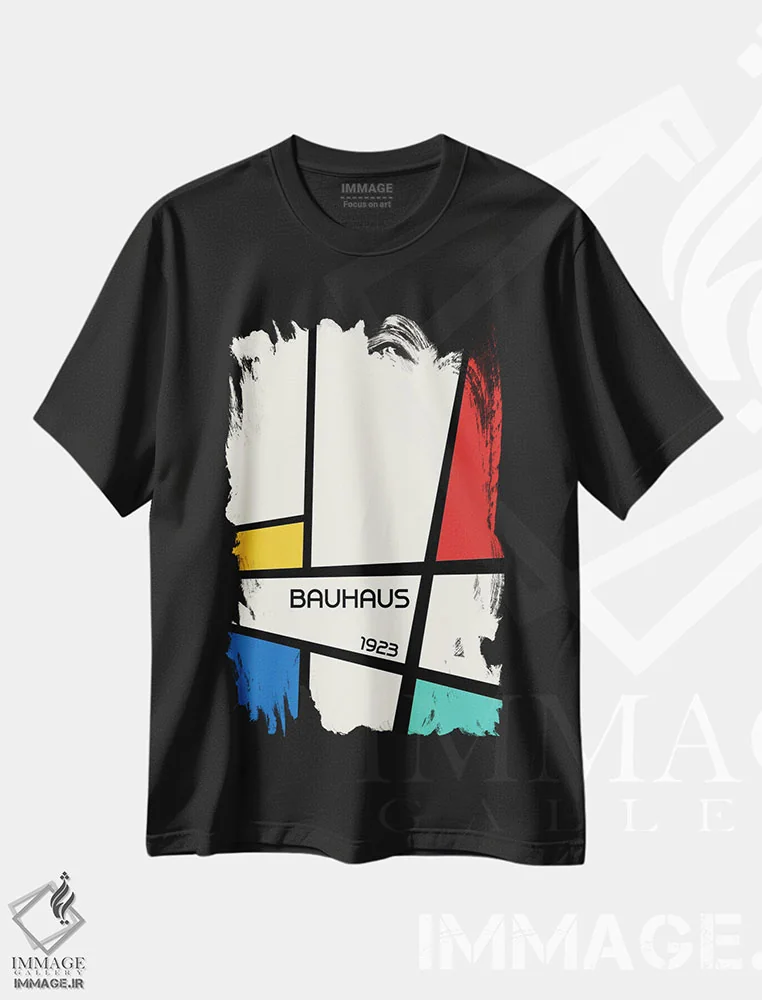تیشرت مشکی طرح دار طرح هندسی باوهاوس رترو I، آبستره اثر رتردروم | immage.ir