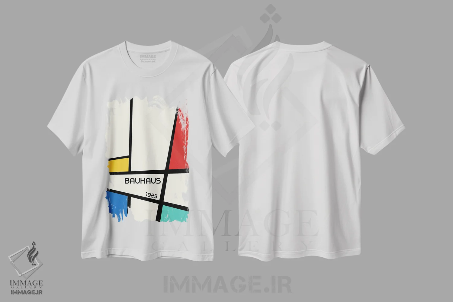 تیشرت سفید طرح دار طرح هندسی باوهاوس رترو I، آبستره اثر رتردروم | فروشگاه ایماژ