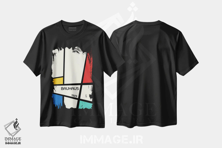 تیشرت مشکی طرح دار طرح هندسی باوهاوس رترو I، آبستره اثر رتردروم | immage.ir