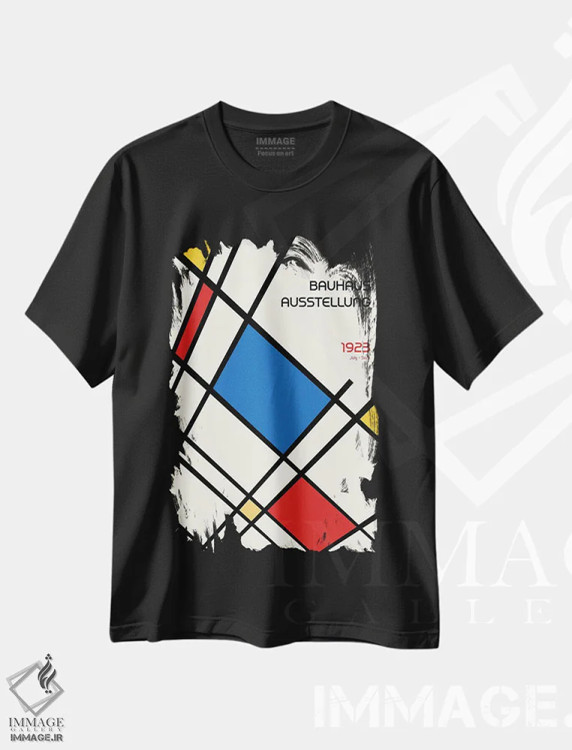 تیشرت مشکی طرح دار طرح هندسی باوهاوس رترو II، آبستره اثر رتردروم | فروشگاه ایماژ