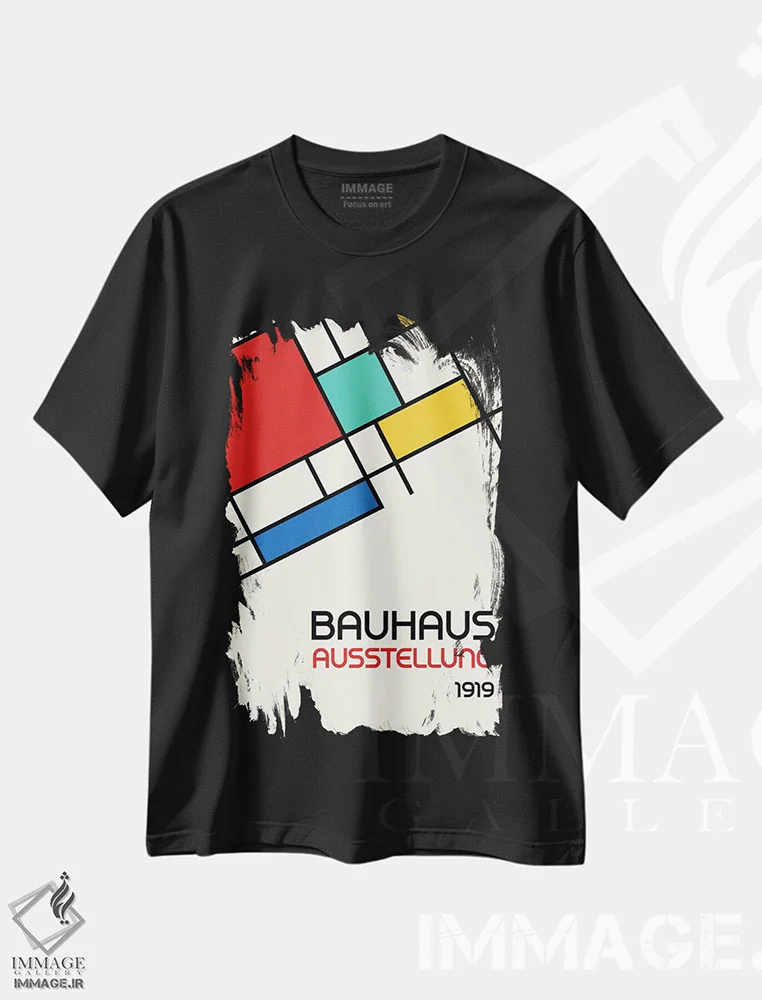 تیشرت مشکی طرح دار طرح هندسی باوهاوس رترو III، آبستره اثر رتردروم | immage.ir