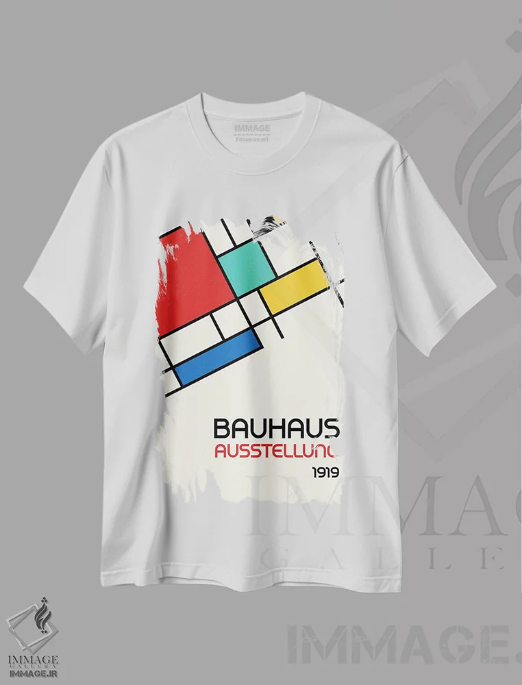 تیشرت سفید طرح دار طرح هندسی باوهاوس رترو III، آبستره اثر رتردروم | فروشگاه ایماژ