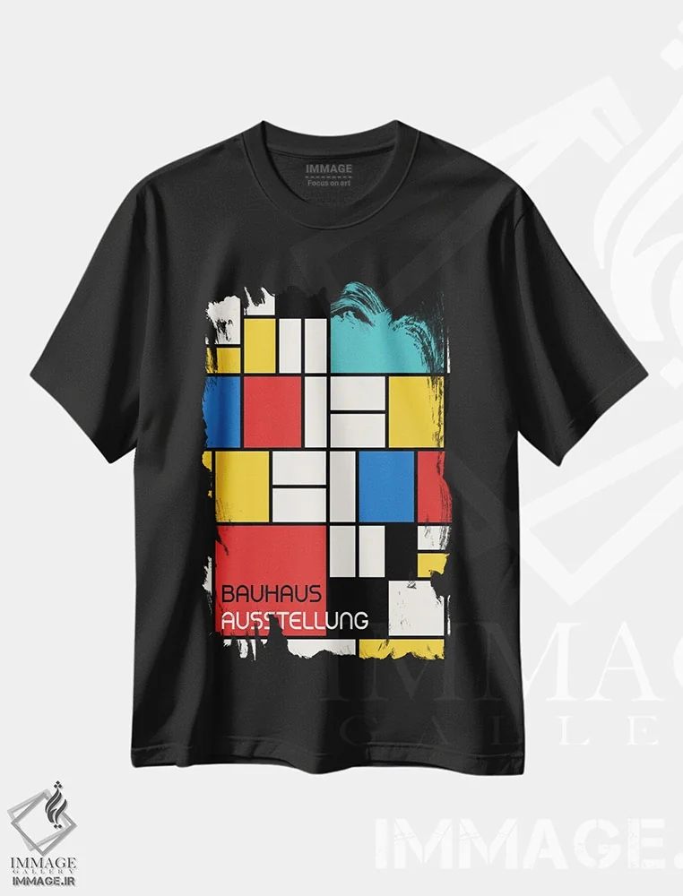 تیشرت مشکی طرح دار طرح هندسی باوهاوس رترو IV، آبستره اثر رتردروم | فروشگاه ایماژ