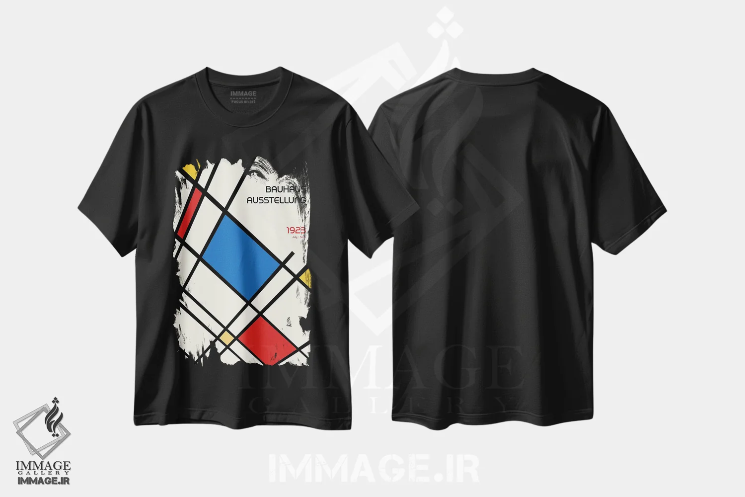 تیشرت مشکی طرح دار طرح هندسی باوهاوس رترو II، آبستره اثر رتردروم | فروشگاه ایماژ
