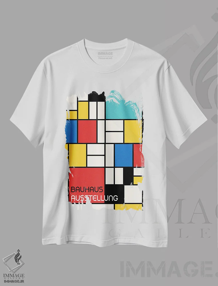 تیشرت سفید طرح دار طرح هندسی باوهاوس رترو IV، آبستره اثر رتردروم | immage.ir