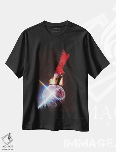 تیشرت مشکی طرح دار کفش گرووی و توپ دیسکو، مدیوم اثر سامانتا هیرن | فروشگاه ایماژ