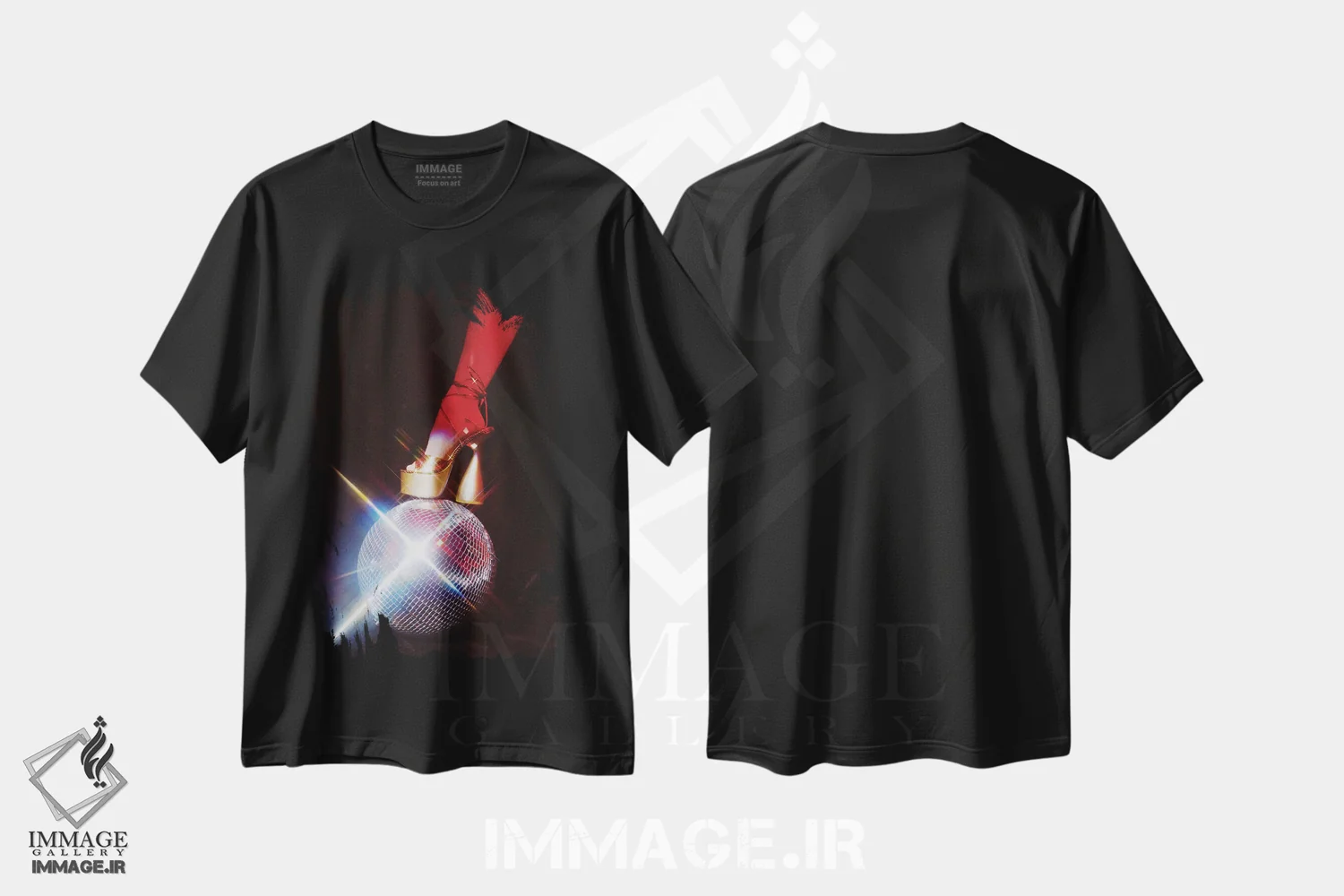 تیشرت مشکی طرح دار کفش گرووی و توپ دیسکو، مدیوم اثر سامانتا هیرن | فروشگاه ایماژ