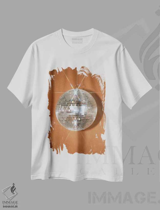 تیشرت سفید طرح دار توپ دیسکو نارنجی، مدیوم اثر سامانتا هیرن | فروشگاه ایماژ