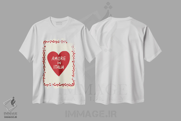 تیشرت سفید طرح دار آمور این ایتالیا بالا، تزئینی اثر استودیو دولچی | فروشگاه ایماژ