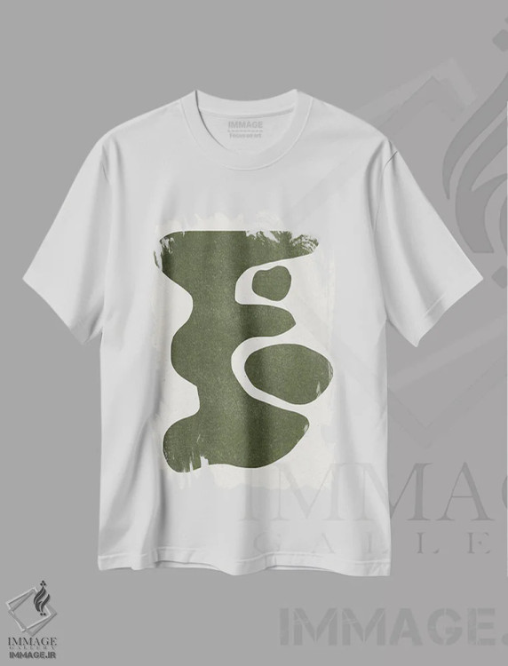 تیشرت سفید طرح دار اشکال انتزاعی رترو، آبستره اثر استودیو می یوس | فروشگاه ایماژ