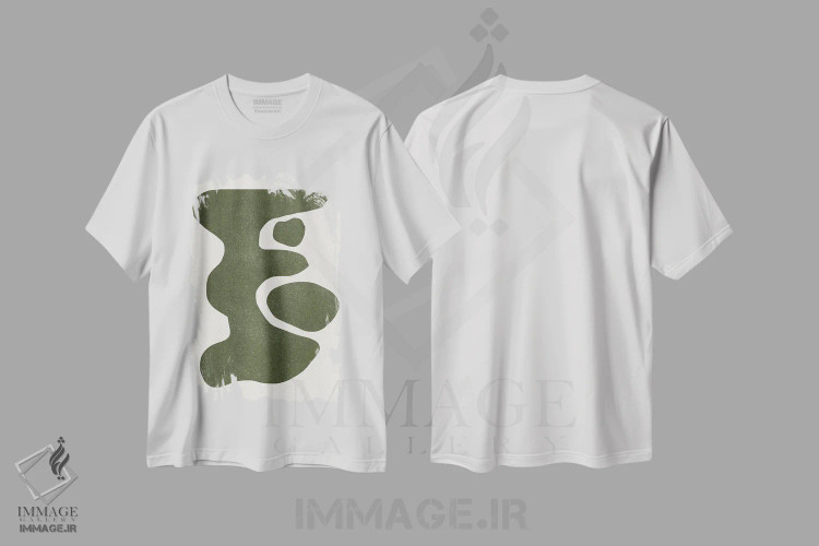 تیشرت سفید طرح دار اشکال انتزاعی رترو، آبستره اثر استودیو می یوس | فروشگاه ایماژ