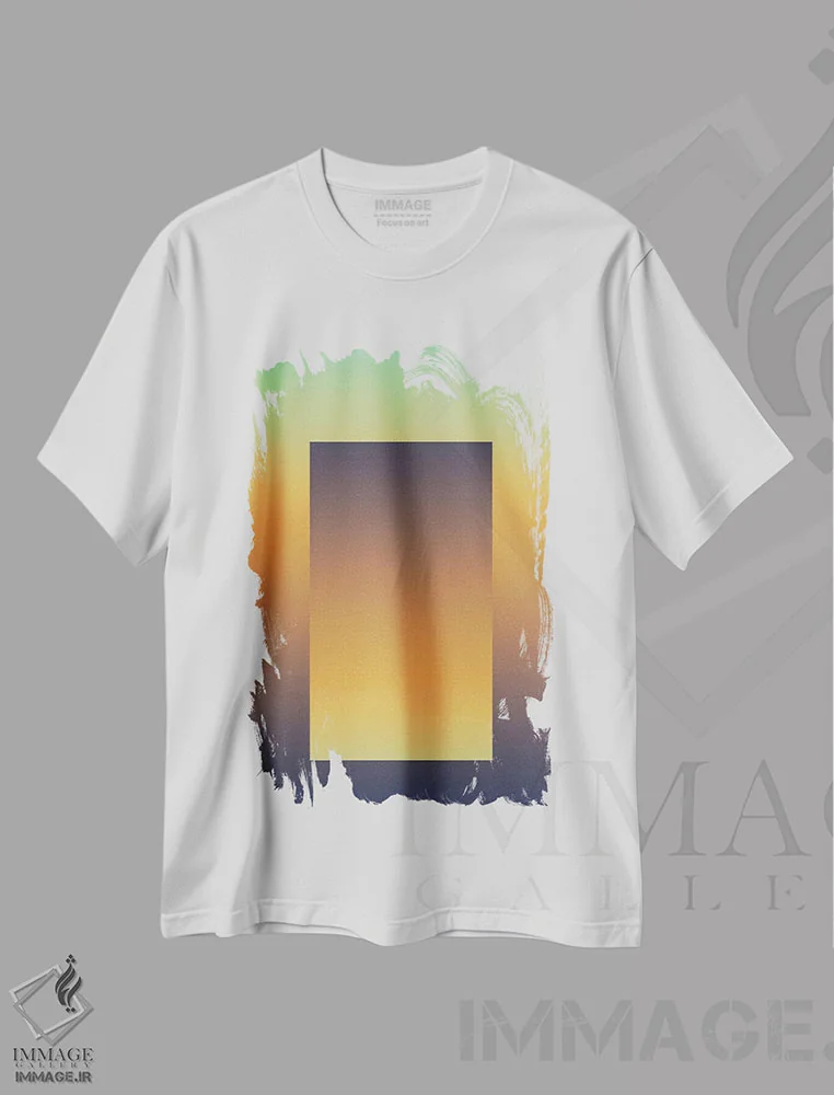 تیشرت سفید طرح دار شیب رنگ V، تزئینی اثر استودیو می یوس | immage.ir