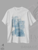تیشرت سفید طرح دار کلاژ کاغذی آبی II، آبستره اثر استودیو می یوس | فروشگاه ایماژ
