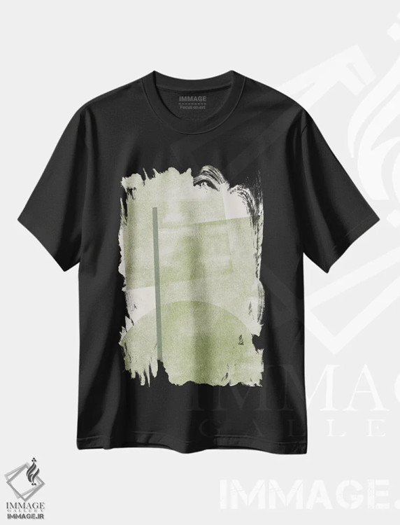 تیشرت مشکی طرح دار کلاژ کاغذی سبز I، آبستره اثر استودیو می یوس | فروشگاه ایماژ