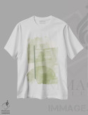 تیشرت سفید طرح دار کلاژ کاغذی سبز I، آبستره اثر استودیو می یوس | immage.ir