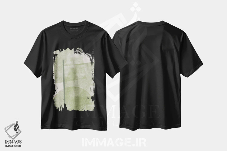 تیشرت مشکی طرح دار کلاژ کاغذی سبز I، آبستره اثر استودیو می یوس | فروشگاه ایماژ
