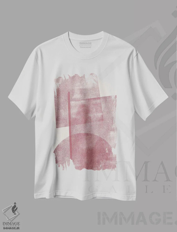 تیشرت سفید طرح دار کلاژ کاغذی قرمز IV، آبستره اثر استودیو می یوس | فروشگاه ایماژ