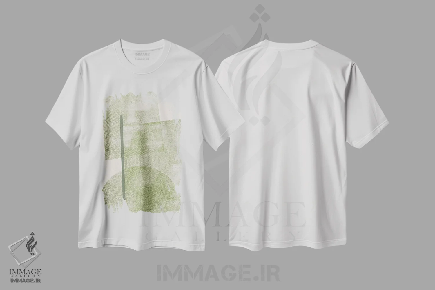 تیشرت سفید طرح دار کلاژ کاغذی سبز I، آبستره اثر استودیو می یوس | immage.ir