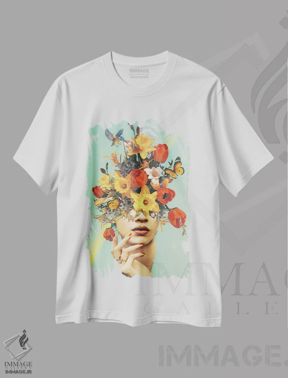 تیشرت سفید طرح دار نوزاد در شکوفه، عکاسی ترکیبی اثر ورتیگو آرتوگرافی | فروشگاه ایماژ