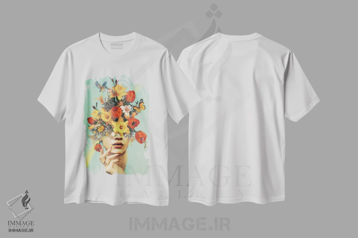 تیشرت سفید طرح دار نوزاد در شکوفه، عکاسی ترکیبی اثر ورتیگو آرتوگرافی | فروشگاه ایماژ