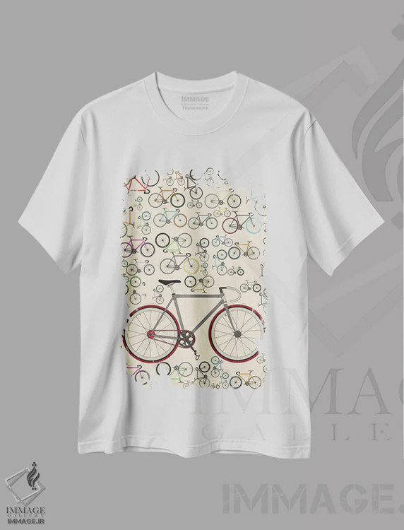 تیشرت سفید طرح دار دوچرخه های فیکسی، تزئینی اثر وایات ۹ | فروشگاه ایماژ