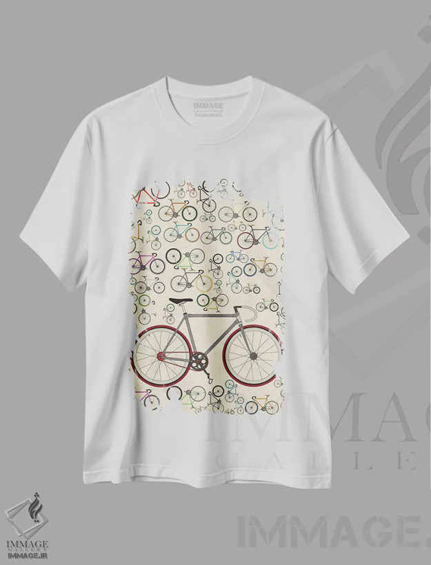 تیشرت سفید طرح دار دوچرخه های فیکسی، تزئینی اثر وایات ۹ | فروشگاه ایماژ