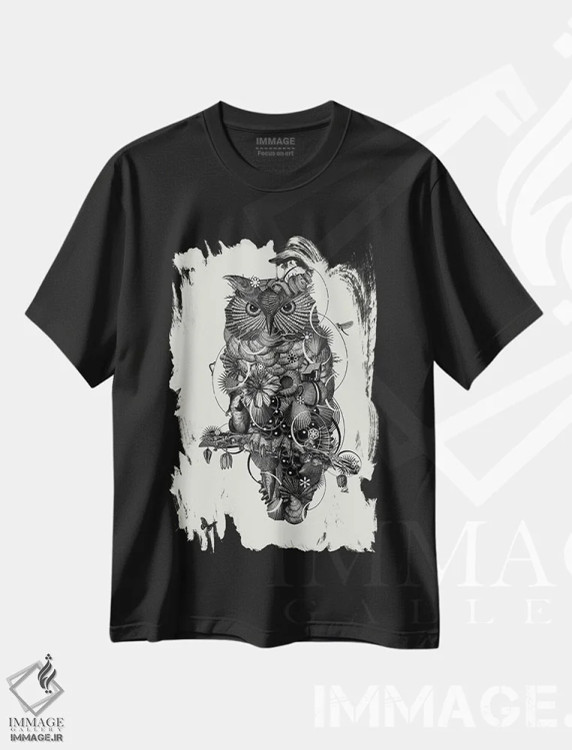 تیشرت مشکی طرح دار جغد ۲، دکوراسیون جایگزین اثر جکو پوتکر | فروشگاه ایماژ