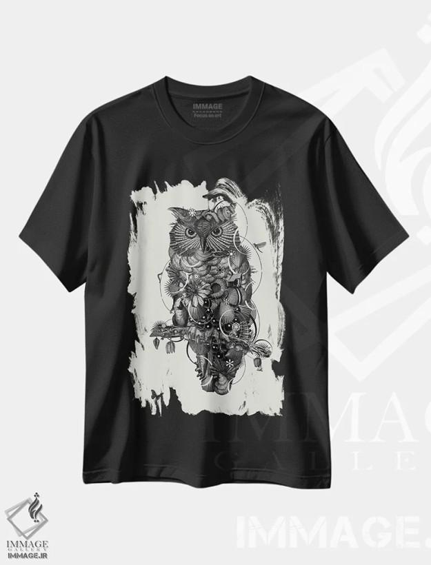 تیشرت مشکی طرح دار جغد ۲، دکوراسیون جایگزین اثر جکو پوتکر | فروشگاه ایماژ