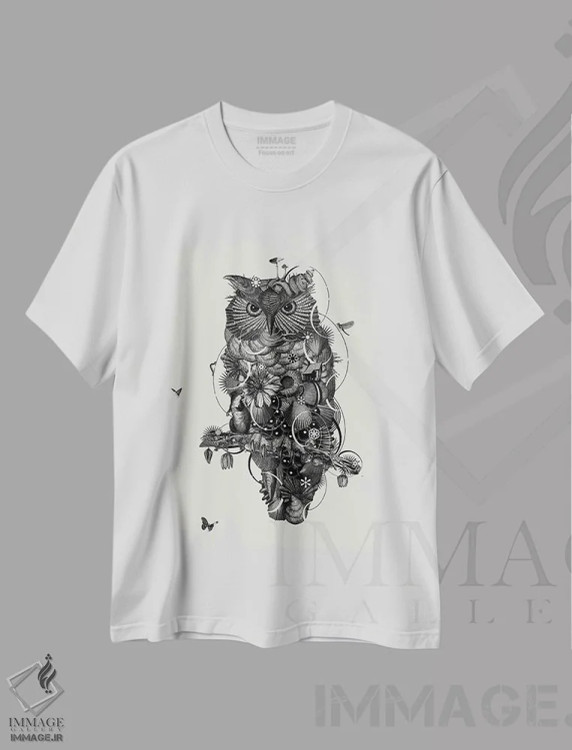 تیشرت سفید طرح دار جغد ۲، دکوراسیون جایگزین اثر جکو پوتکر | immage.ir