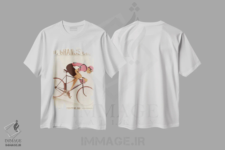تیشرت سفید طرح دار دوچرخه سوار سبک کلاسیک جیرو دیتالیا روی دوچرخه، هنر دیجیتال اثر وایات ۹ | immage.ir