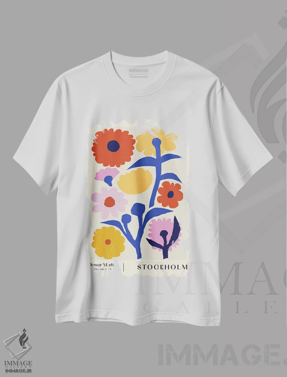 تیشرت سفید طرح دار بازار گل استکهلم ۲، دکور بوهمی اثر ان کِی تی ان | immage.ir