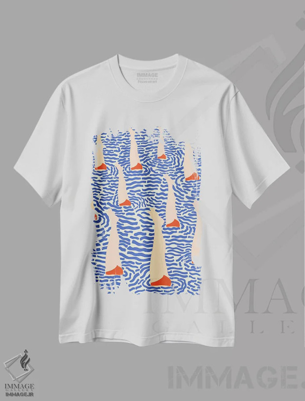 تیشرت سفید طرح دار بااپیستاس، دکور ساحلی اثر خوتا د های | فروشگاه ایماژ