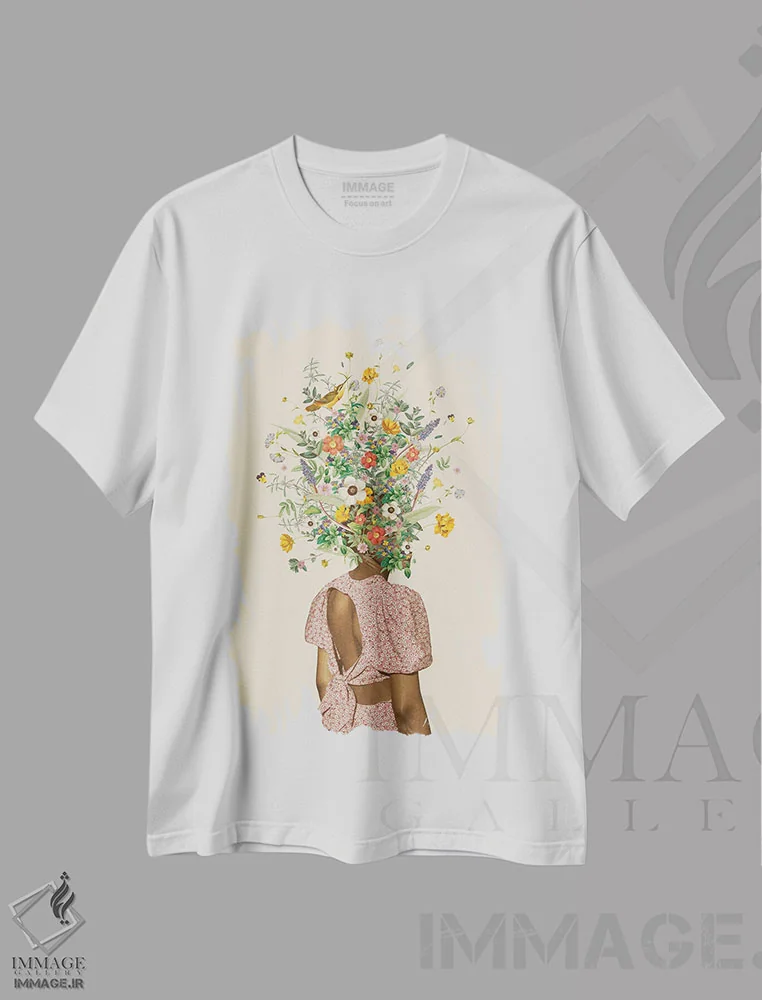تیشرت سفید طرح دار دسته گل گل های وحشی، تزئینی اثر فریدا فلورال استودیو | فروشگاه ایماژ