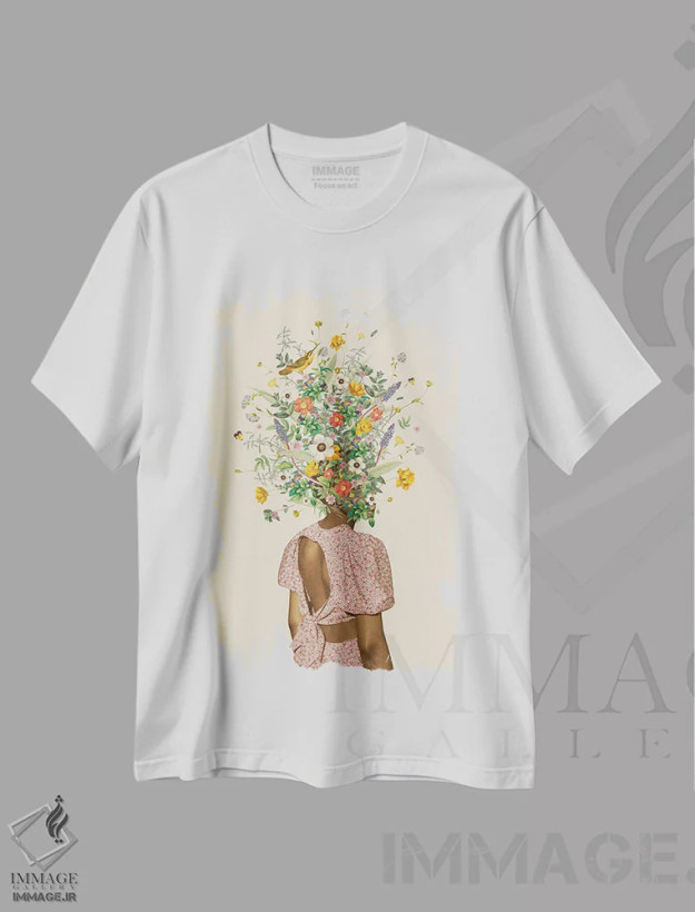 تیشرت سفید طرح دار دسته گل گل های وحشی، تزئینی اثر فریدا فلورال استودیو | فروشگاه ایماژ