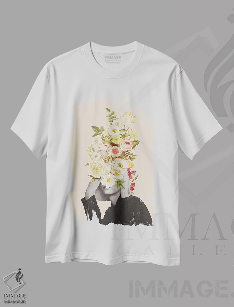تیشرت سفید طرح دار دسته گل گل های سفید، تزئینی اثر فریدا فلورال استودیو | immage.ir