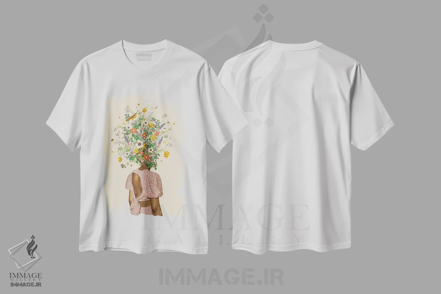 تیشرت سفید طرح دار دسته گل گل های وحشی، تزئینی اثر فریدا فلورال استودیو | فروشگاه ایماژ