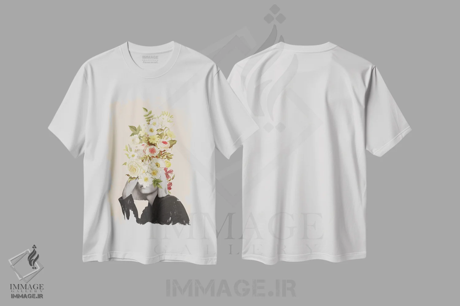 تیشرت سفید طرح دار دسته گل گل های سفید، تزئینی اثر فریدا فلورال استودیو | immage.ir